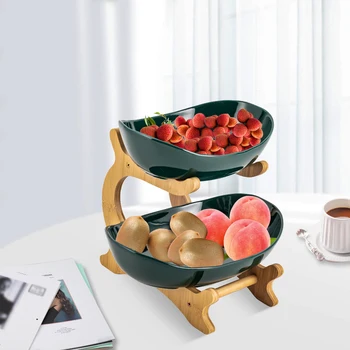 2 Слоя зеленой керамической Вазы для фруктов, Корзина для фруктов для кухни, двухъярусная ваза для фруктов