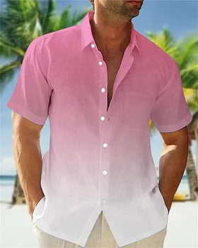 2023 Летняя рубашка Мужская Гавайская Мужская рубашка с короткими рукавами, двухцветный принт, мужские пляжные путешествия, досуг, Большой карман 5XL 19