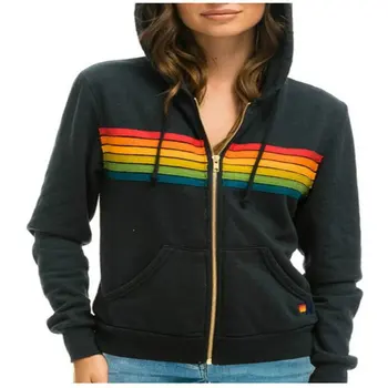 2023 Новый женский повседневный свитер с капюшоном и длинными рукавами цвета радуги