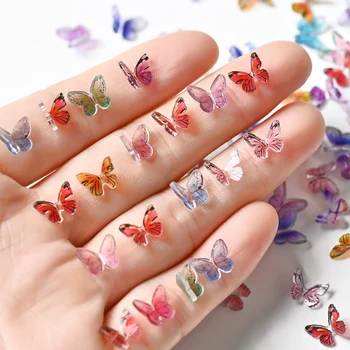 20шт 8 *10 мм 3D бабочки из смолы для дизайна ногтей, разноцветные стразы с плоской обратной стороной, аксессуары для украшения ногтей, сделай сам, свадебные поделки 9
