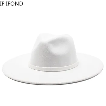 9,5 см Женская Мужская Фетровая шляпа с большими широкими полями из искусственной шерсти в Британском стиле, зимние Джентльменские Элегантные женские джазовые церковные Шляпы