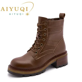 AIYUQI/ Женские ботинки Marton из натуральной кожи; Новинка 2023 года; Винтажные ботинки в британском стиле; Женские ботинки на платформе; Модные женские Мотоботы