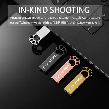 JASTER USB Флэш-накопитель 2.0 64 ГБ Бесплатный брелок для ключей 32 ГБ 16 ГБ 8 ГБ 4 ГБ Мини Металлическая Медвежья Лапа Золото Черный Серебристый Розовое Золото Бизнес-Подарок