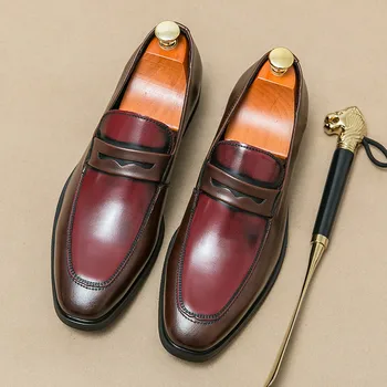 Классическая Мужская повседневная кожаная обувь, Комфортные мужские модельные туфли без застежки, Дышащая официальная обувь ручной работы для мужчин, Большие размеры 38-48