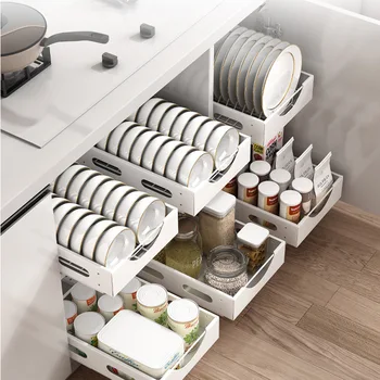 Кухонная стойка для посуды Без гвоздей, встроенная выдвижная полка для хранения посуды, Отдельная стойка для хранения приправ