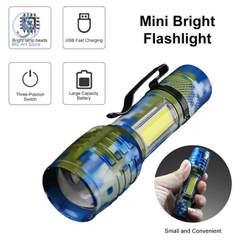 Мини светодиодный фонарик Высокой мощности USB Перезаряжаемый фонарь Ultra Light с боковой подсветкой COB Фонарь для пеших прогулок на открытом воздухе Кемпинг