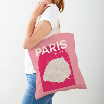 Модная карта города Нью-Йорк Париж Лондон Берлин Токио Рим Женские сумки для покупок, сумка-тоут, повседневная холщовая женская сумка для покупок
