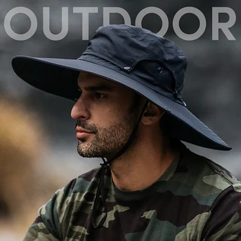 Мужские шляпы-ведра, летняя солнцезащитная шляпа, Уличная шляпа с большими полями, Рыболовная солнцезащитная шляпа, дышащая шляпа рыбака с защитой от ультрафиолета