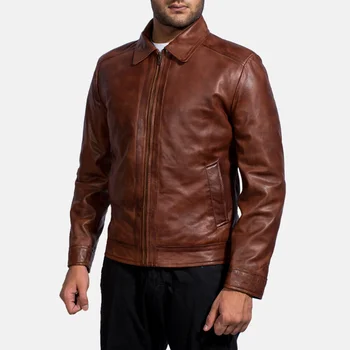 Новая мужская винтажная куртка из натуральной овечьей кожи с загаром для мужчин, байкерская куртка