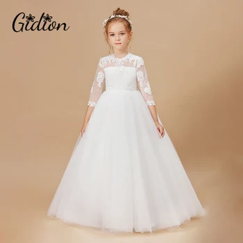 От 2 до 14 лет Платье с аппликацией для девочек Белая Свадебная детская одежда Свадебные платья Принцессы Одежда для Маленьких Детей на День рождения