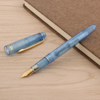 Прозрачный синий классический дизайн вращающегося винта, модная золотая пластиковая перьевая ручка EF