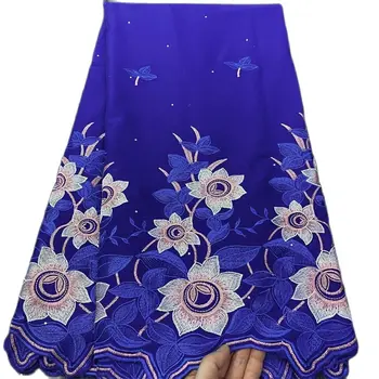 Синяя африканская кружевная ткань, красивый цветок, Швейцарский хлопок, пошив свадебного платья, последняя версия, 5 ярдов, 2023