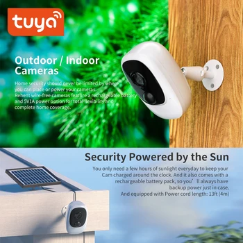 Солнечная камера Tuya WiFi, встроенный аккумулятор и двусторонний звук, наружная водонепроницаемая камера безопасности, поддержка облачного хранилища