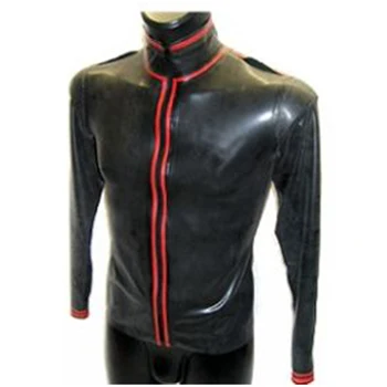 Черно-красная мужская рубашка из натурального латекса с резиновыми длинными рукавами и застежкой-молнией спереди, пальто ручной работы S-LSM012