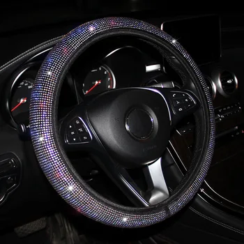 Чехол на руль из автомобильных страз со сверкающими кристаллами, защита рулевого колеса внедорожника, подходит для автомобиля с диагональю 14,5-15 дюймов